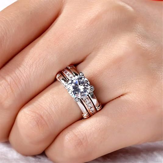 Jeulia Diamond Band Rings for Women cz Sterling Silver Interchangeable Ring Sets Wedding Engagement Anniversary Promise Ring Bridal Sets