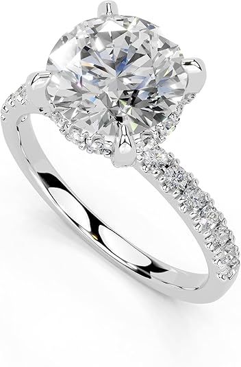 Classic Pave Band with Round Cut Lab Grown Diamond Engagement Ring in 14K Gold, Platinum (1-5 Ct, F-G Color, VS1-VS2 Clarity) - IGI Certified