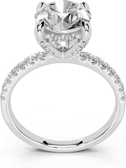 Classic Pave Band with Round Cut Lab Grown Diamond Engagement Ring in 14K Gold, Platinum (1-5 Ct, F-G Color, VS1-VS2 Clarity) - IGI Certified